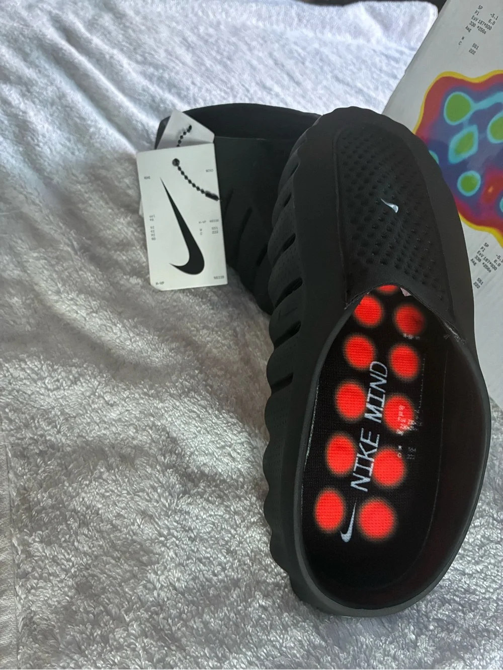 Nike Kids Black Slip-On Sandals with Bright Orange Traction Studs 9